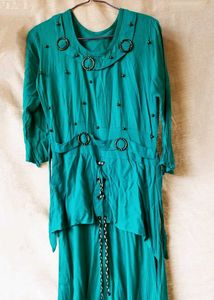 Teal Asymmetrical Dress with Embellishments