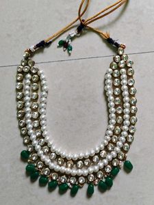 Green &amp; Pearl Necklace Earring Set