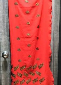 Red Dress Material With Brown Sequin Work