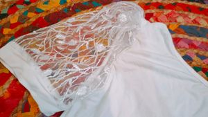 White Crop Top With Emproid Sleeves