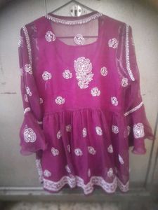 Purple Embroidered Short Kurta