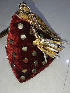 Burgundy Velvet Studded Clutch