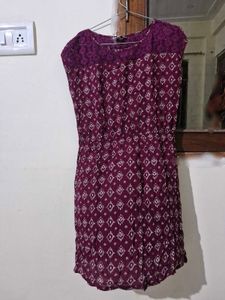 Burgundy Print Dress