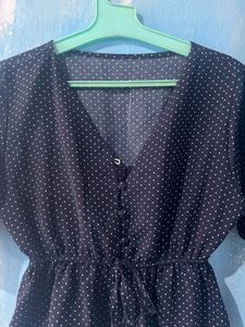 Navy Blue Polka Dot Peplum Top