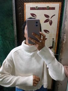 Cream Cropped Turtleneck Sweater