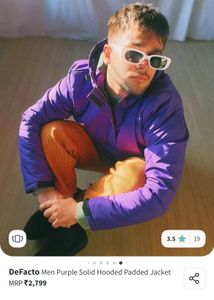 DeFacto Men Purple Solid Hooded Padded Jacket