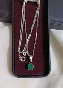 Pure Silver With Green Onxy Necklace