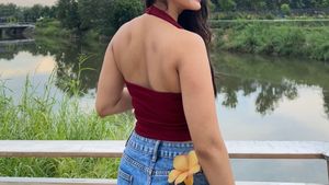 cherry red halter neck top