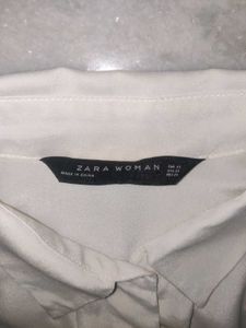 ZARA White Long Sleeve Silk Shirt