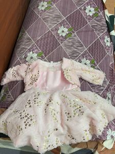 Partywear Girls Pink Dress/ Frock With Jacket