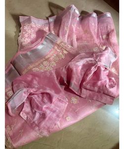 Fresh Baby Pink Colour Floral Organza Sa