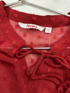 Red Sheer Swiss Dot Blouse
