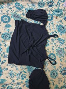 Navy Blue Bardot Crop Top with Bow | Sleeveless |