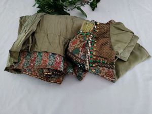 Olive Green Printed Dress Set (Girls)