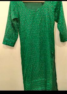 Deep Green Sequins Embellished Chickenkaari Kurta