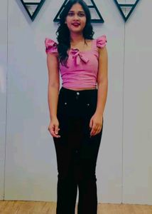 Pink Ruffle Sleeve Bow Top