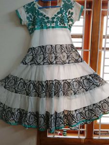 White &amp; Teal Embroidered Dress