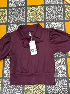 Zara Burgundy Crop Top