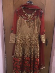 Elegant Gold &amp; Red Anarkali