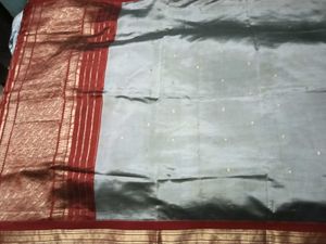 Elegant Grey color Dharmavaram Saree with RedBorde