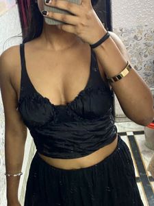 Black Cami Top With Long Frill Skirt