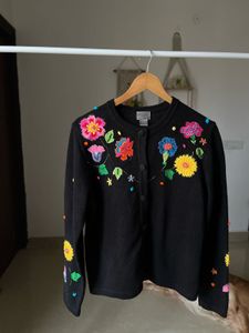 BEREK BLACK FLORAL Hand Embroidered Sweater