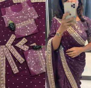 Elegant Purple Sequin Saree