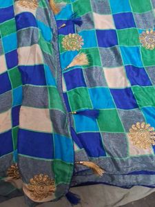 Grey Checkered Sari with Floral Accents