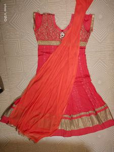 Coral Embellished Anarkali Dress