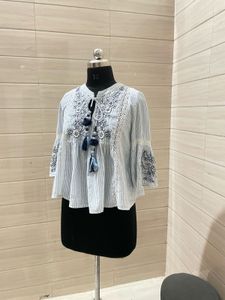 ZARA Embroidered Striped Top