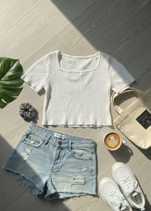 White Ribbed Crop Top