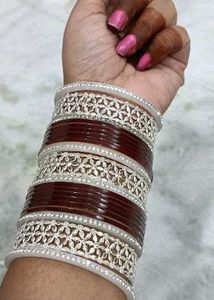 Bridal Red &amp; Silver Chooda Set Traditional Bangle