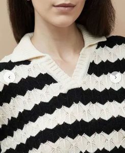 White and Black Striped Knit Crop Sweater