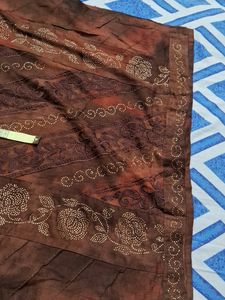 Silk Cotton Brown Double Shade Kundan Work Good