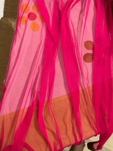 Elegant Pink Net Dupatta with Golden Border