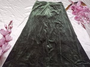 Sap Green Velvet Long Skirt