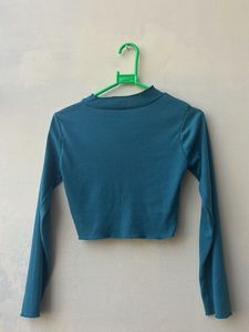 teal Blue Ribbed Long Sleeve Top