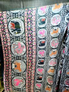 Navy Blue Jaquard Silk Saree