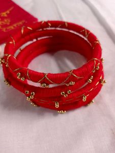 Handcrafted Red Pouch &amp; Bangles