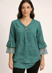Elegant Teal Ruffle Sleeve Top