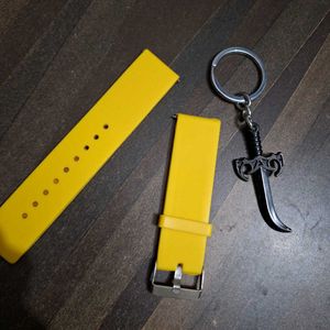 Yellow Watch Strap + Sword Keychain Combo