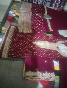 Maroon Embroidered Kurta Set