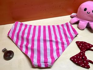Striped Pink and White Bikini Bottoms