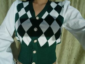 Argyle Knit Top with Blouse
