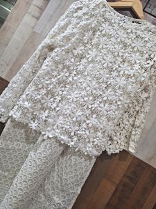 New Chickenkari Kurti With Crochet Jacket