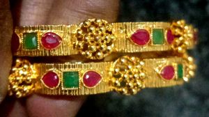 Gold Plated Bangles With Multiple Stones