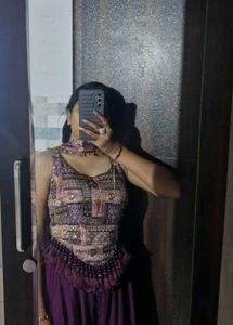 Beautiful Plaza &amp; Crop Top Ethnic Outfit