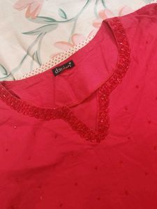 Red Embroidered Kurta