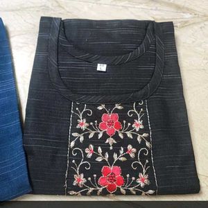 Black Embroidered Kurti - Size L