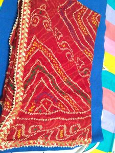 Beautiful Red Chunri Saree With Gottapatti Border